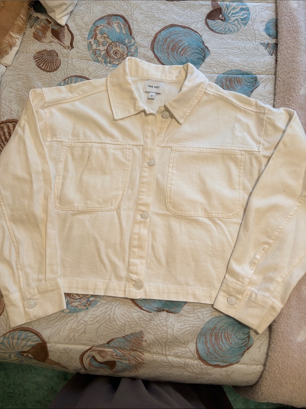 Nine West Cream Boxy Cropped Jean Jacket